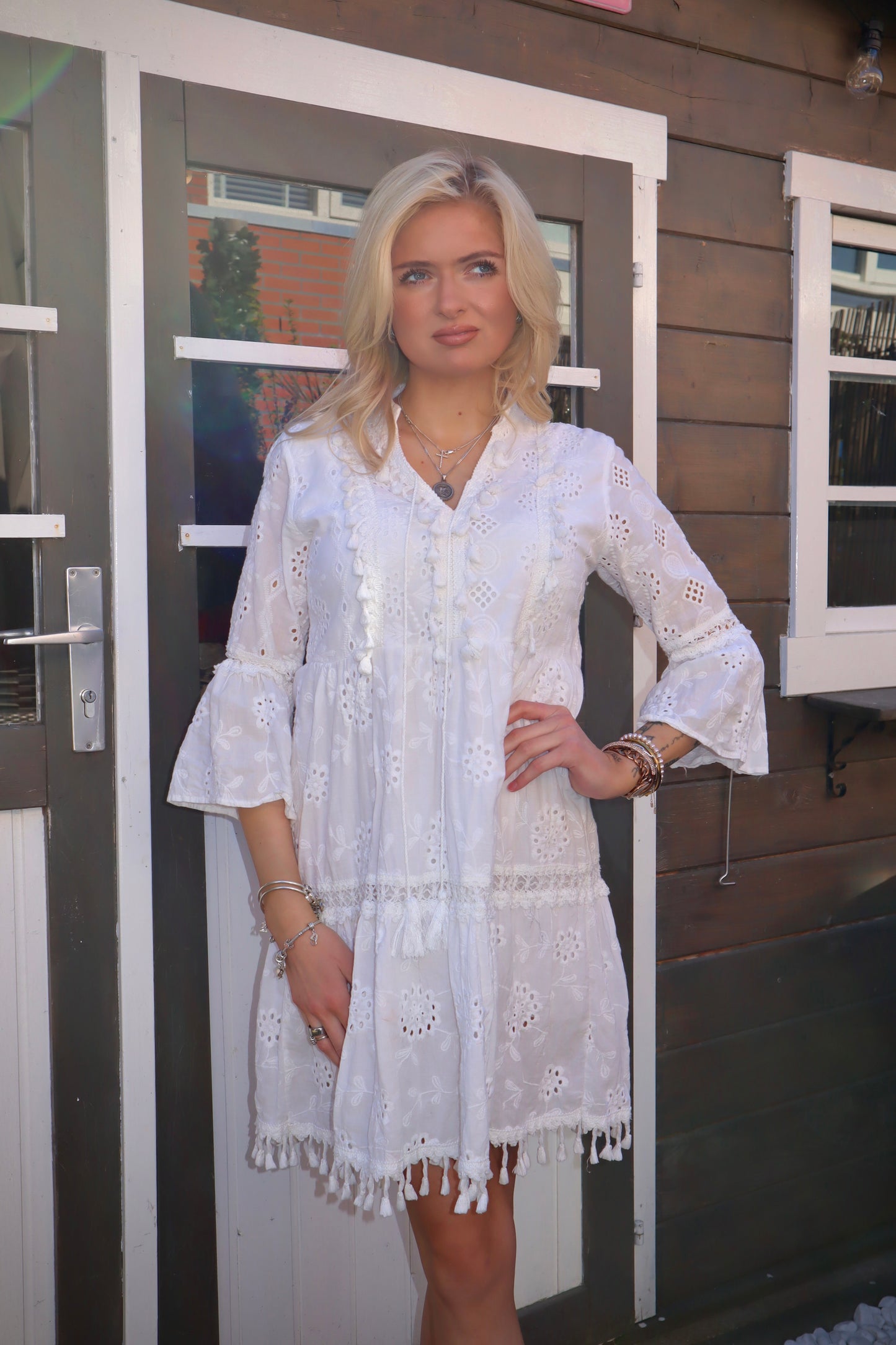 White Boho Mini Dress – Ibiza Style – Size S