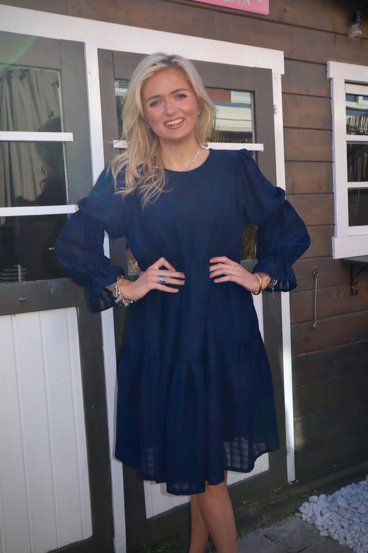 Navy Blue Flowy Dress – Casual Chic – Size M
